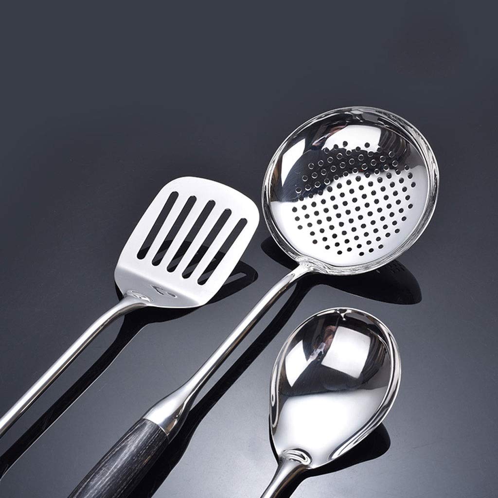 Manico in Legno di Grano Spatola in Acciaio Inossidabile Cucchiaio da minestra Pala per friggere Scolapasta Utensili da Cucina Set da Cucina per la casa Set di spatole