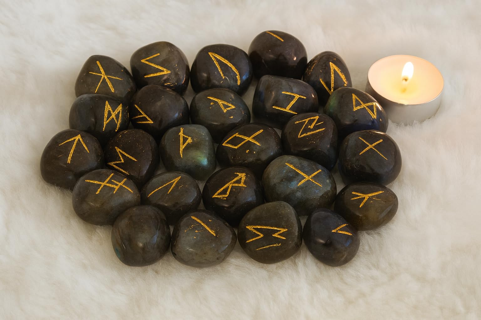 Whitewhale Labradorite Rune Stones Tumbled Engraved Lettering Crystal Set Healing Chakra Reiki
