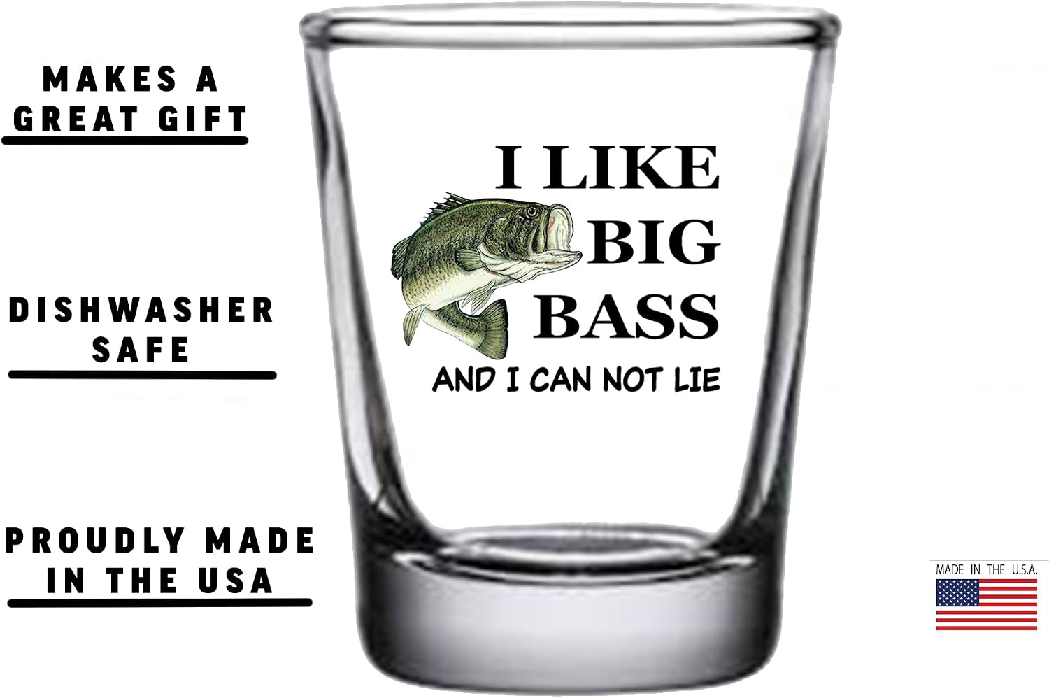 Rogue River Tactical Sarcastic Funny Combo I like Big Bass, Size Matters Fishing Fisherman Shot Glass Bundle of Two, Gift Set Idea for Friend, Coworker or Boss, 1.5 Ounce image 4