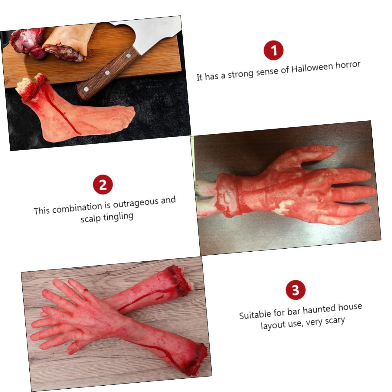 Abaodam Set 5 Pezzi Arti Finti Horror Halloween in Plastica Iperrealistica, Mani e Piedi Recisi Spaventosi per Decorazioni Casa Infestata e Feste a Tema