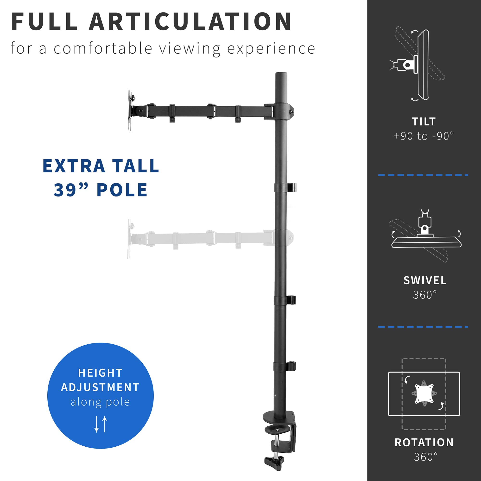 VIVO Single Monitor Mount Extra Tall 