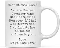 Vista 135 de Andaz Press Taza de café personalizada divertida con texto en inglés "Dog Mom", regalo de broma para la mejor mamá de perro cocker spaniel, muerde