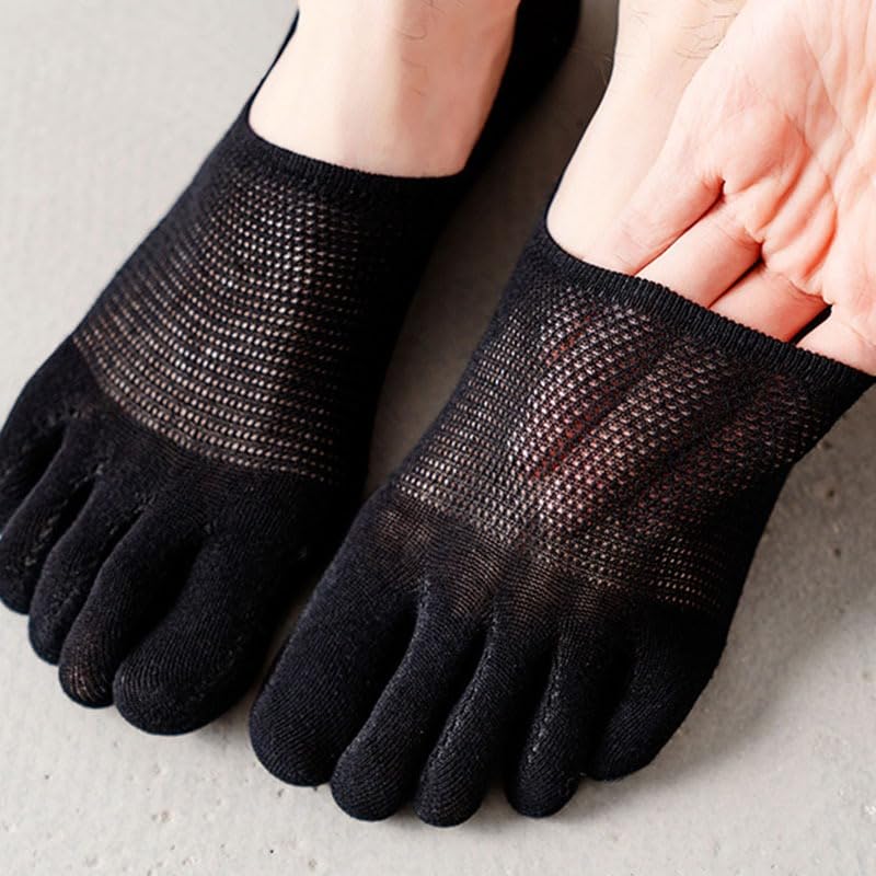 Men's Thin Mesh Five-Finger Socks Anti-slip Soft Comfortable Breathable Deodorant Summer Cotton Sox, Black3