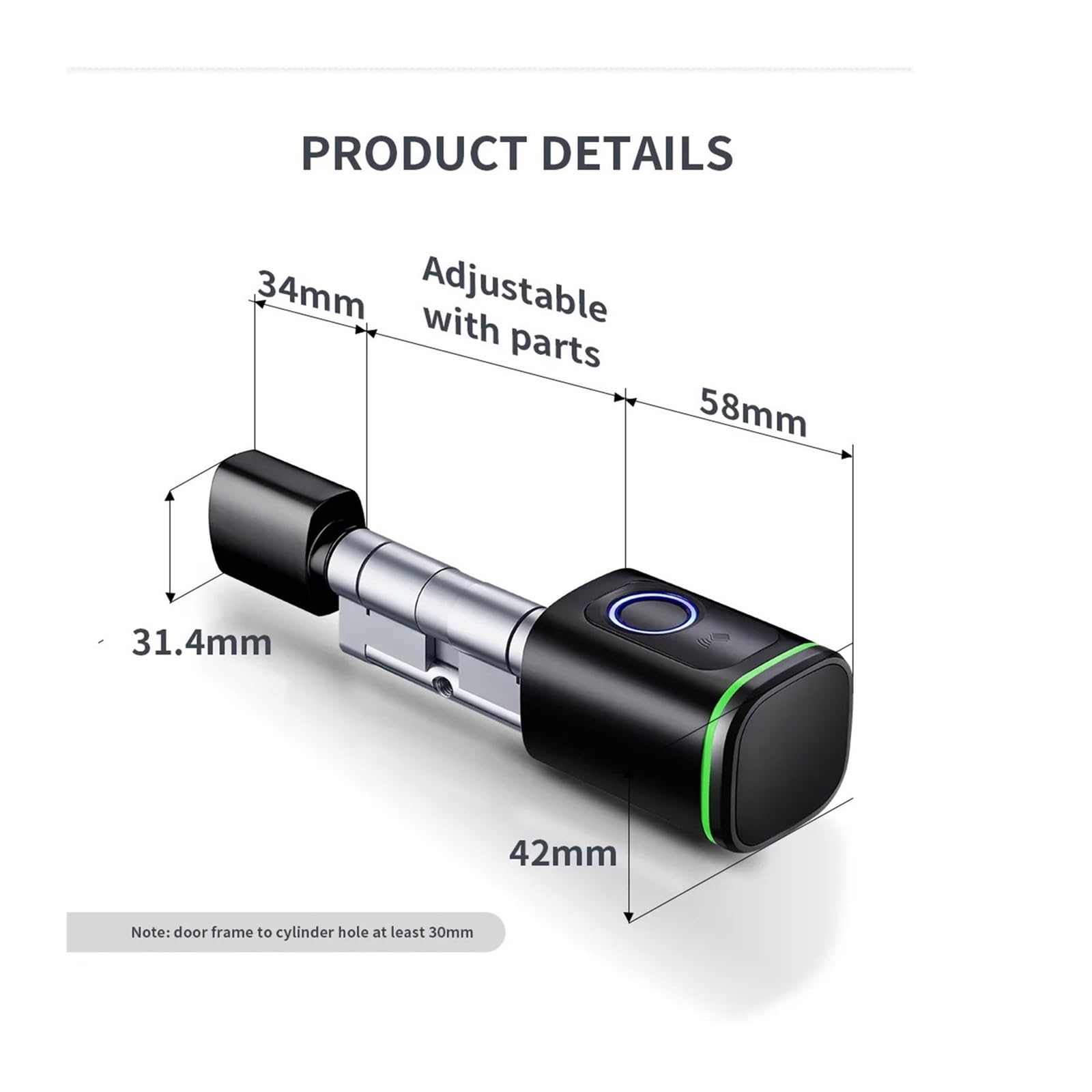 Serratura intelligente a cilindro con impronta digitale, supporta lo sblocco remoto tramite scheda IC/APP tramite Bluetooth(Noir)