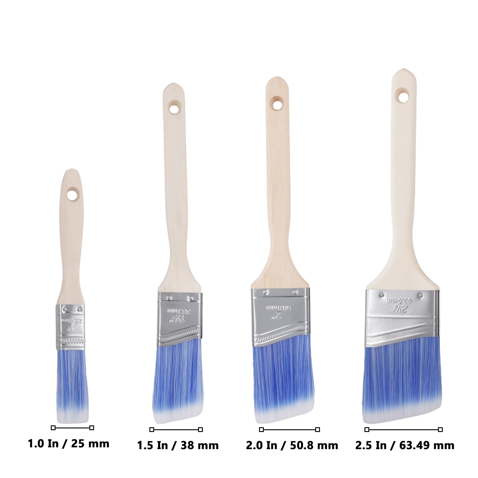 MUKLEI Lot de 12 pinceaux de 4 tailles - Pinceau biseauté pour décoration de la maison - 2,5 cm, 3,8 cm, 5,1 cm, 6,3 cm
