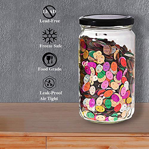 Image of Glassbunny 500ml Glass Jar with Rust Proof Air Tight Black Lid, Suitable to Use in Your Home Office, Kitchen Storage, Pack of 6