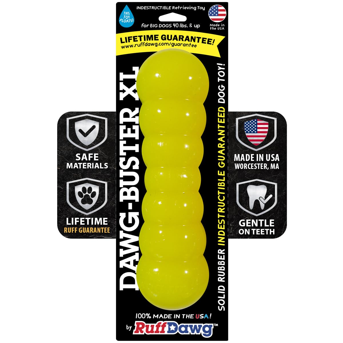 Ruff Dawg Dawg-Buster XL - Palo masticable indestructible de goma sólida para perros de menos de 40 libras, flota y rebota, fabricado en Estados Unidos