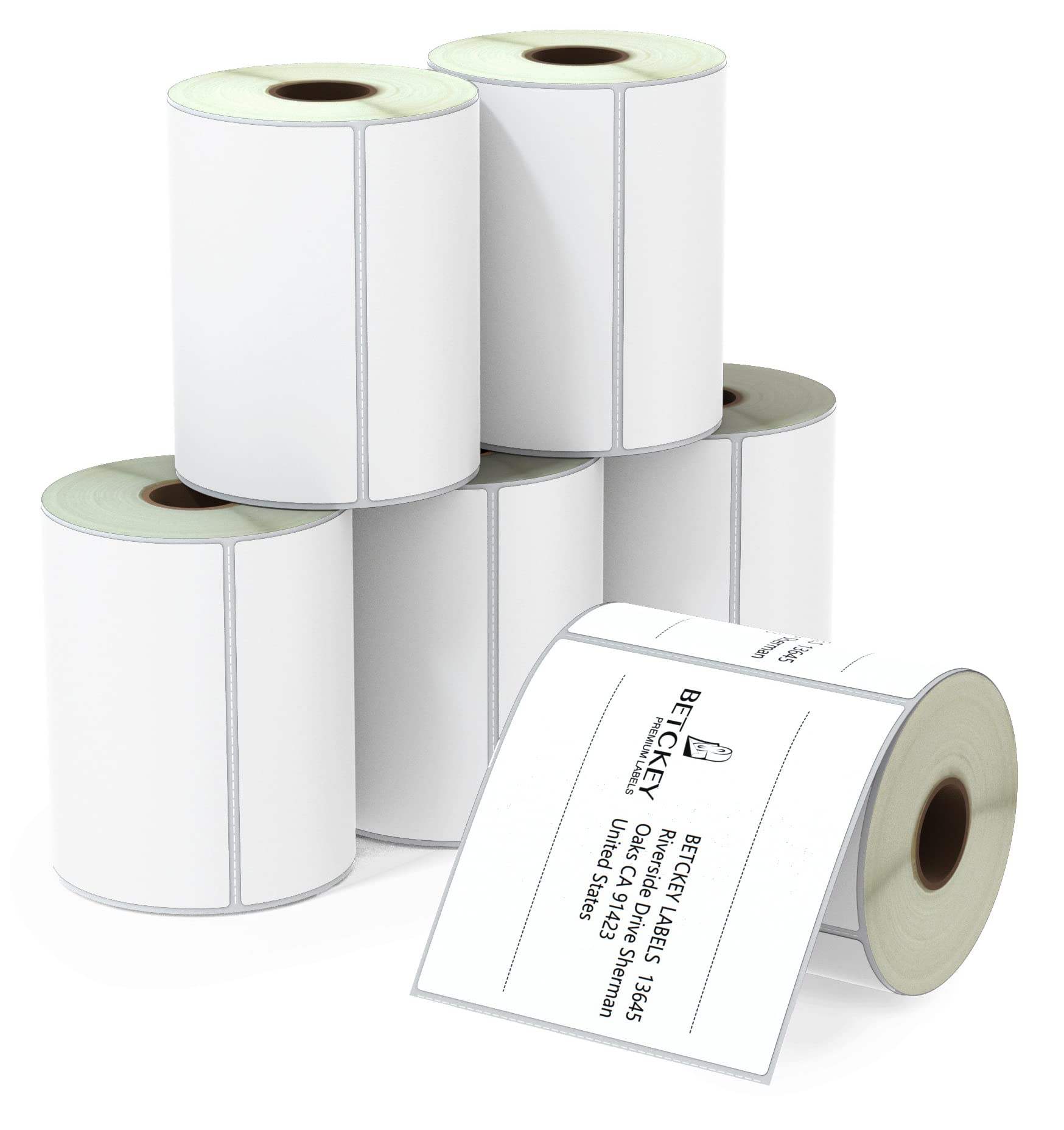 BETCKEY - 4" x 4" Etiquetas de envío y grandes cuadradas compatibles con impresora de etiquetas Zebra & Rollo, adhesivo premium y perforado [6 rollos, 2100 etiquetas]