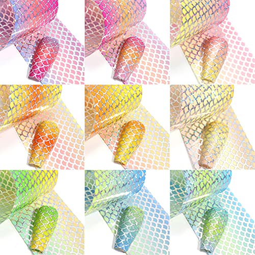 Tbrztr TBRZTR-72 Fish Scales Nail Art Foils Colorful Nail Foil Transfer Stickers Decals Holographic Laser Line Mermaid Nail Art Design thumb #3