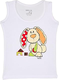 سكيلز فانلة داخلية بدون اكمام برقبة دائرية مطبوع عليها ارنب للجنسين