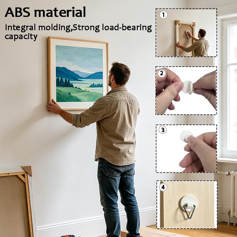 30Pcs Mixed Size Adhesive Plate Hangers, Round & Square 2 Shapes Invisible Vertical Wall Holders, Nail-Free Sticky Hooks, Damage-Free Frame Hangers for Plates, Paintings & Foamboards, Max Load 10kg