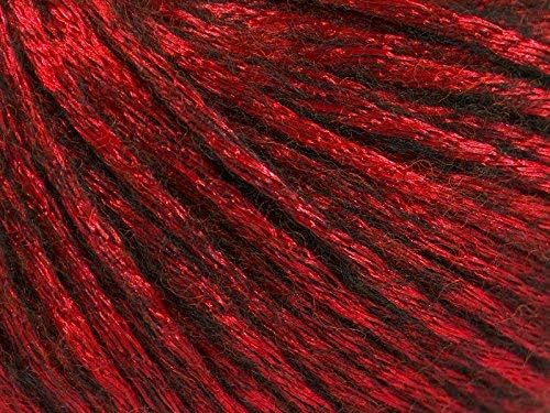 Rock Star, Red, Black, Metallic Shine, Soft Nylon Merino Wool Acrylic Blend Yarn, 50 Gram