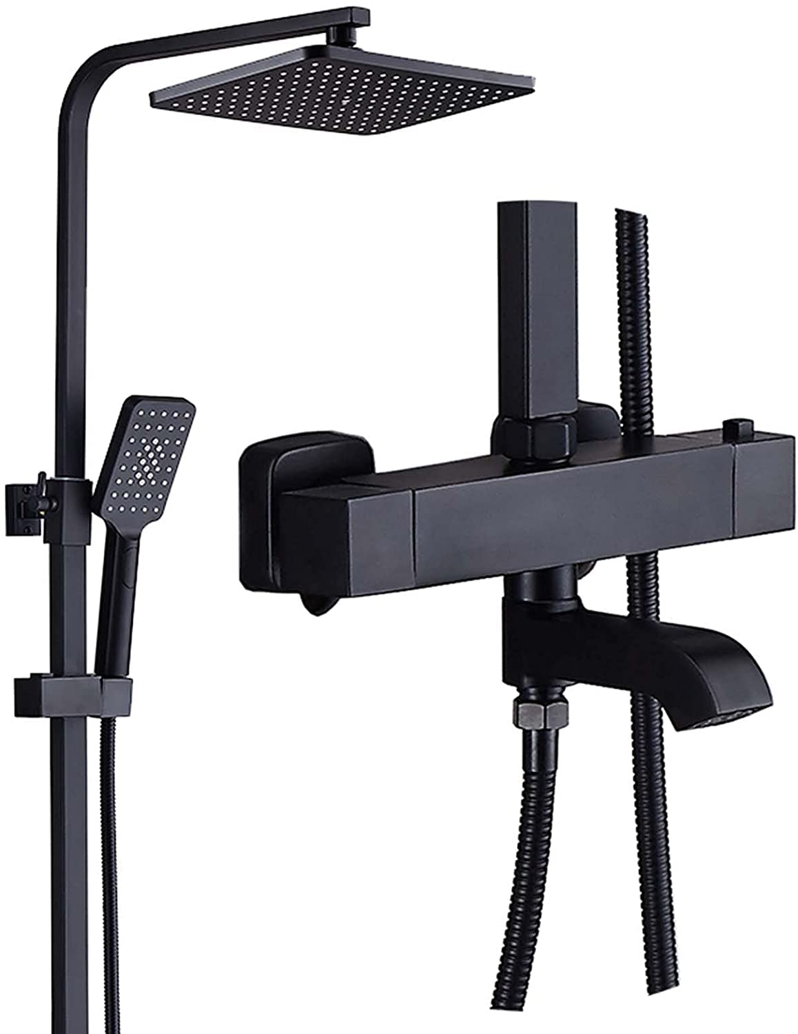 Colonne de douche thermostatique noir mat 38°C avec pommeau carré et douchette