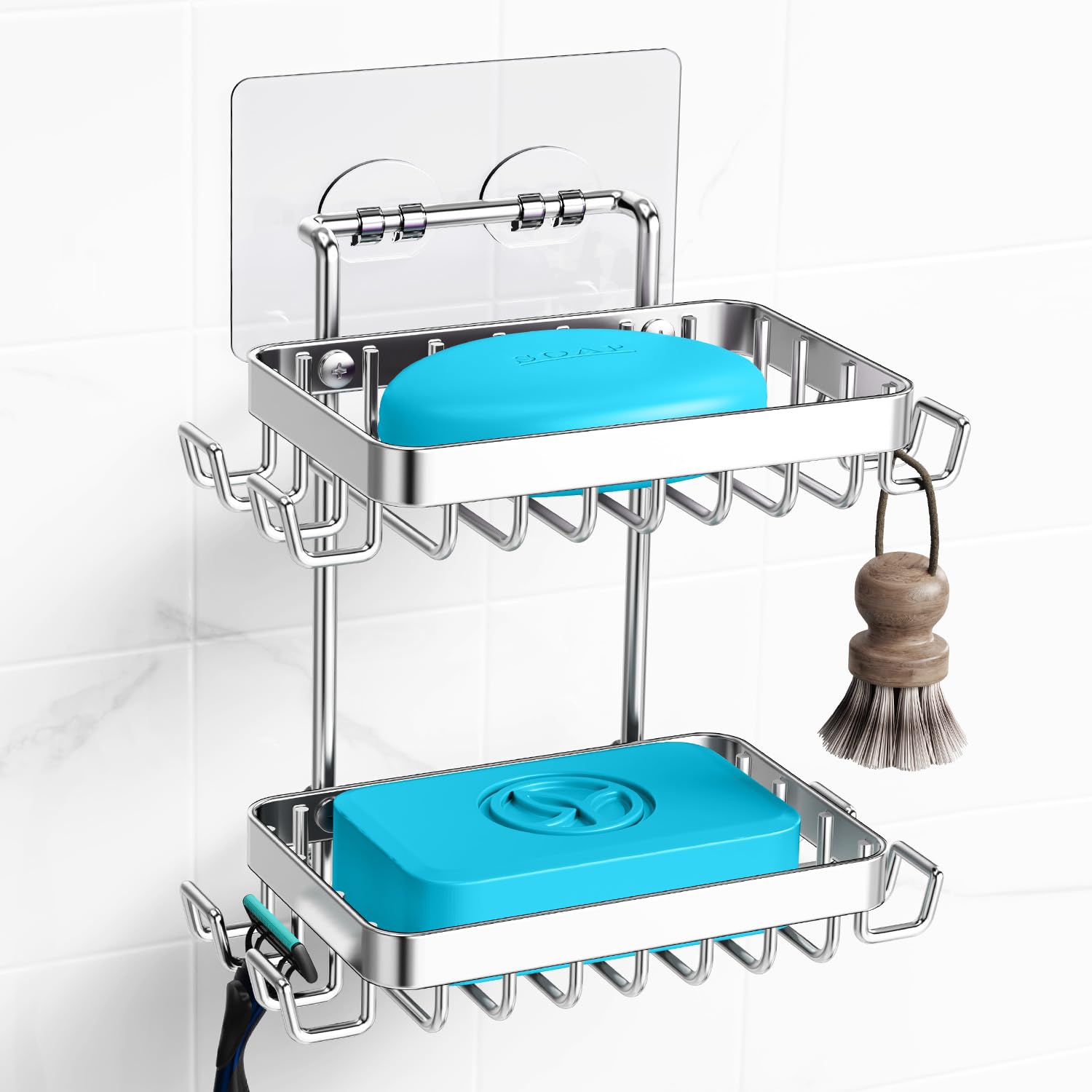 Nieifi Shower Caddy Shelf 4 Pack with Adhesive Bar Soap Holder Stainless Steel with Hooks for Washroom Lavatory