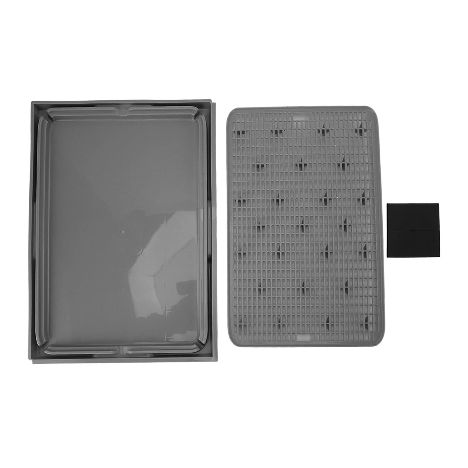 Tapis de litière pour chat gris foncé 41x28x2cm en plastique double couche lavable avec fond