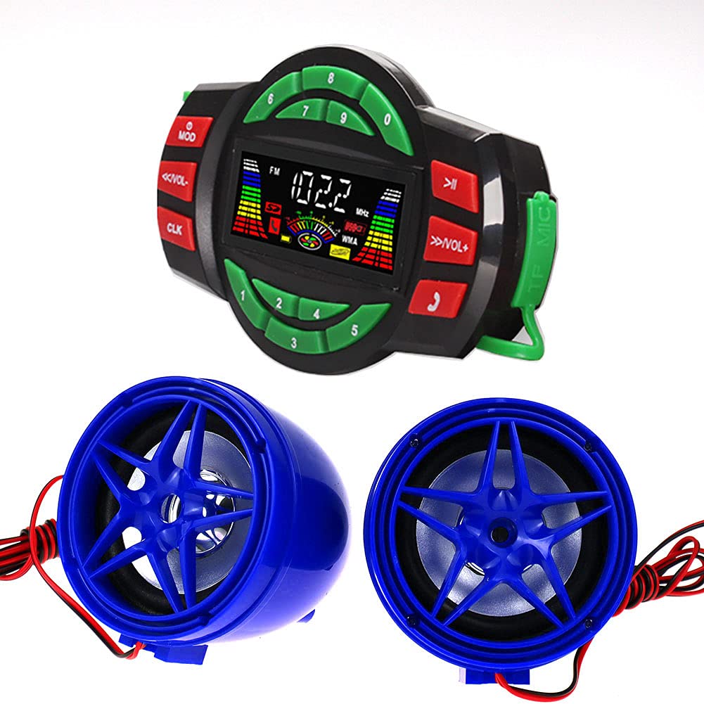 UTV ATV Bluetooth Amplifier Sound System Hand-Free Speakers FM USB Audio System Stereo 3 Inch Speakers 12V Motorcycle Waterproof Audio FM Radio Stereo Speaker (Blue Star Speaker)
