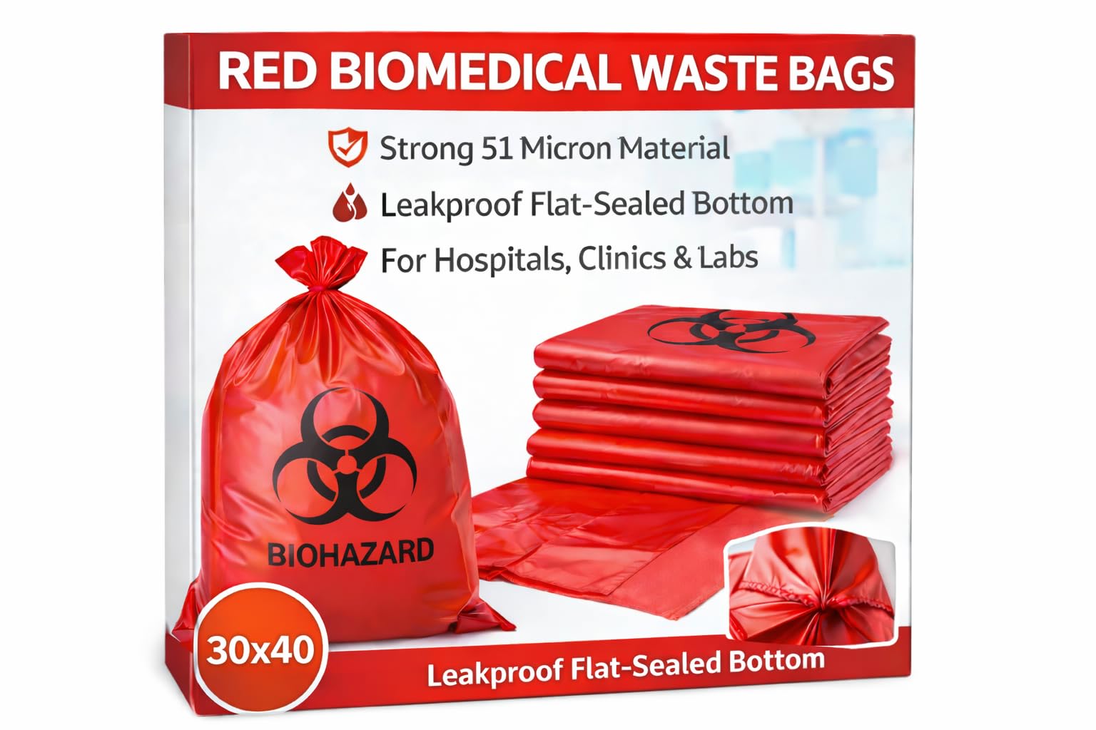 Red Bio-Medical Waste Bags | 30x40 Inch | 1 KG Pack (10-11 Bags) | 51 Micron Leakproof Medical Waste Disposal Bags for Hospitals, Clinics & Laboratories-image-12