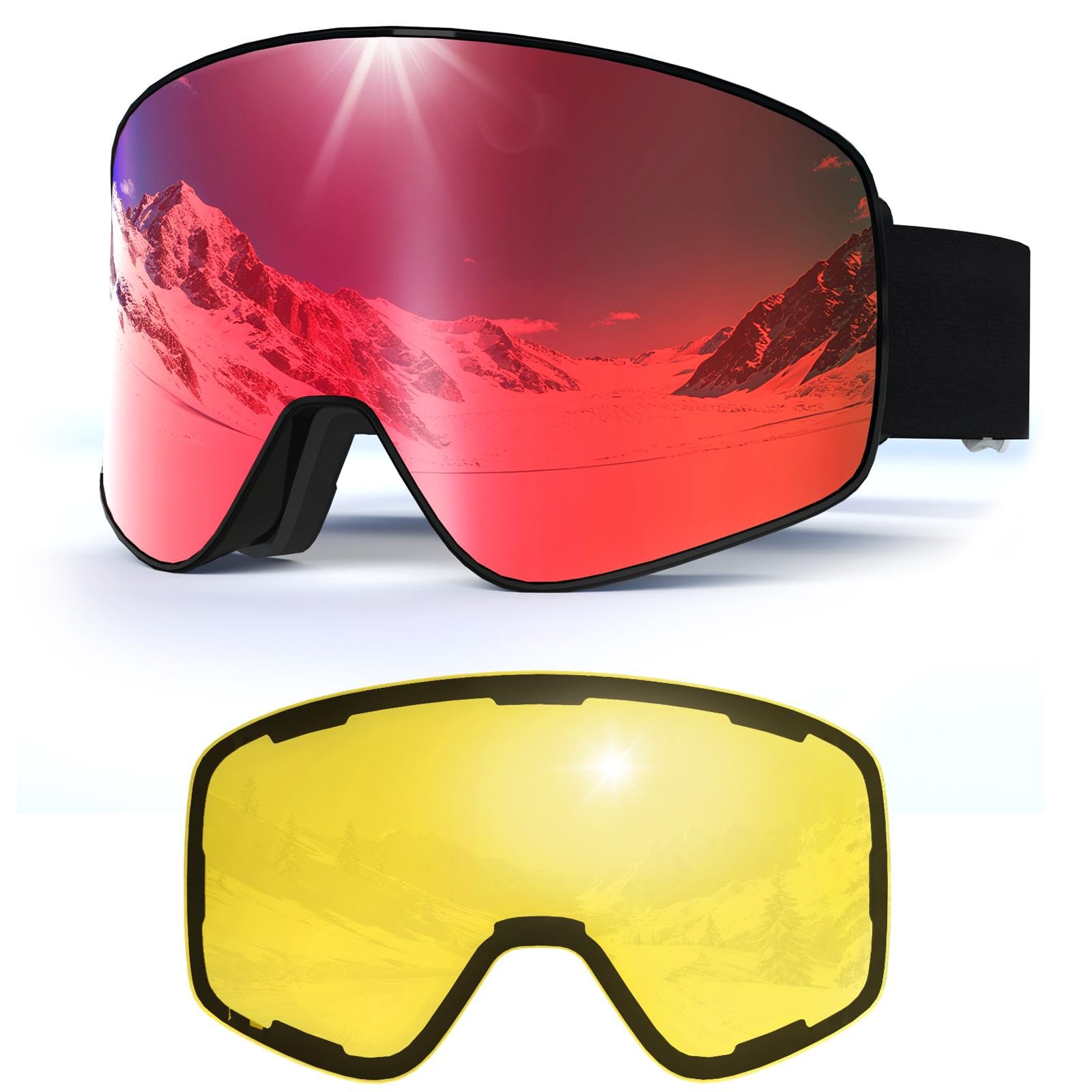 Gogle narciarskie dla mężczyzn i kobiet, YH212, magnetyczne okulary snowboardowe, ochrona przed zaparowaniem, OTG, ochrona przed promieniowaniem UV, gogle narciarskie do sportów zimowych