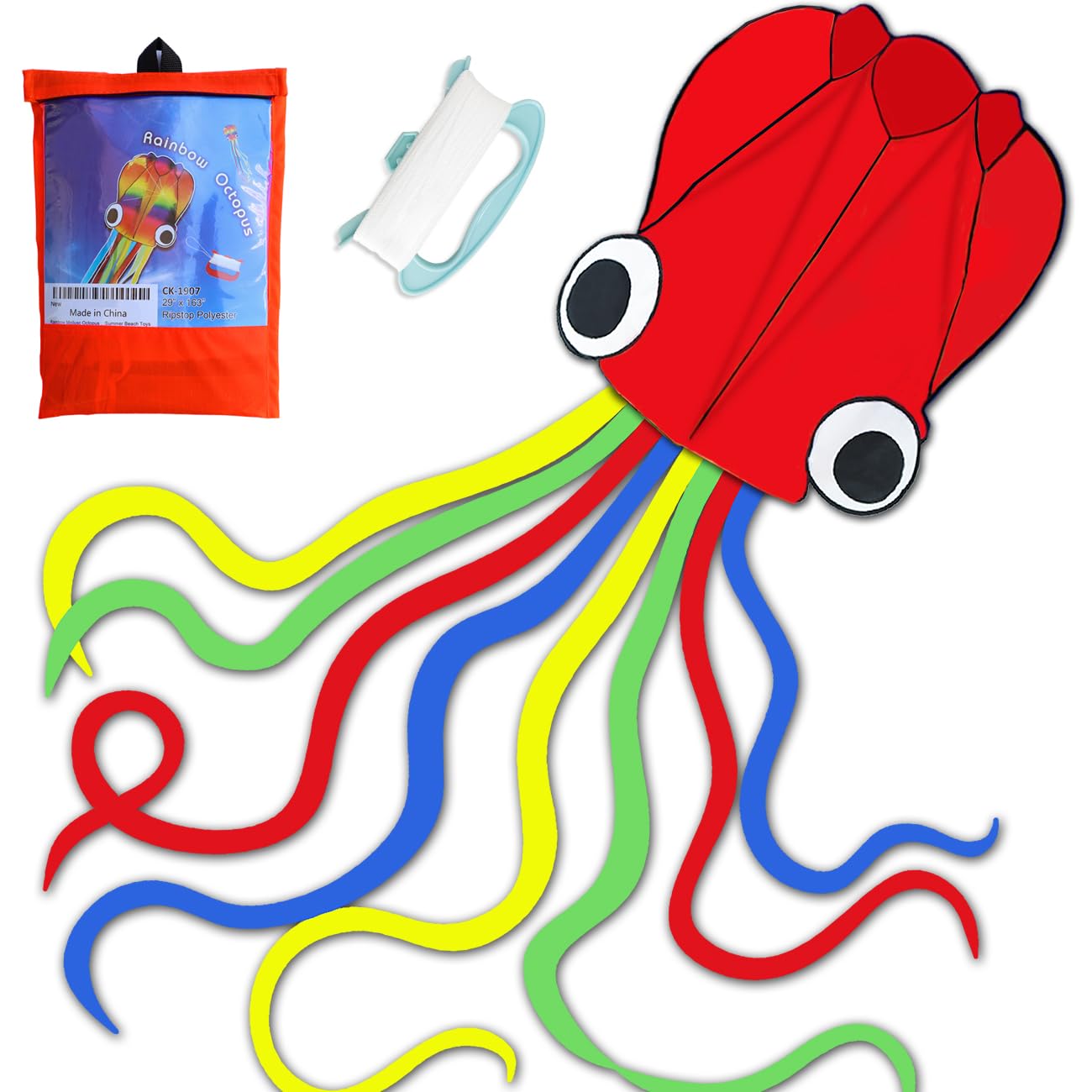 Huge Rainbow Soft Octopus Kite for Kids and Audlts- Large Kite with Long Tail and 200ft line,Easy to Fly kites for chlidren