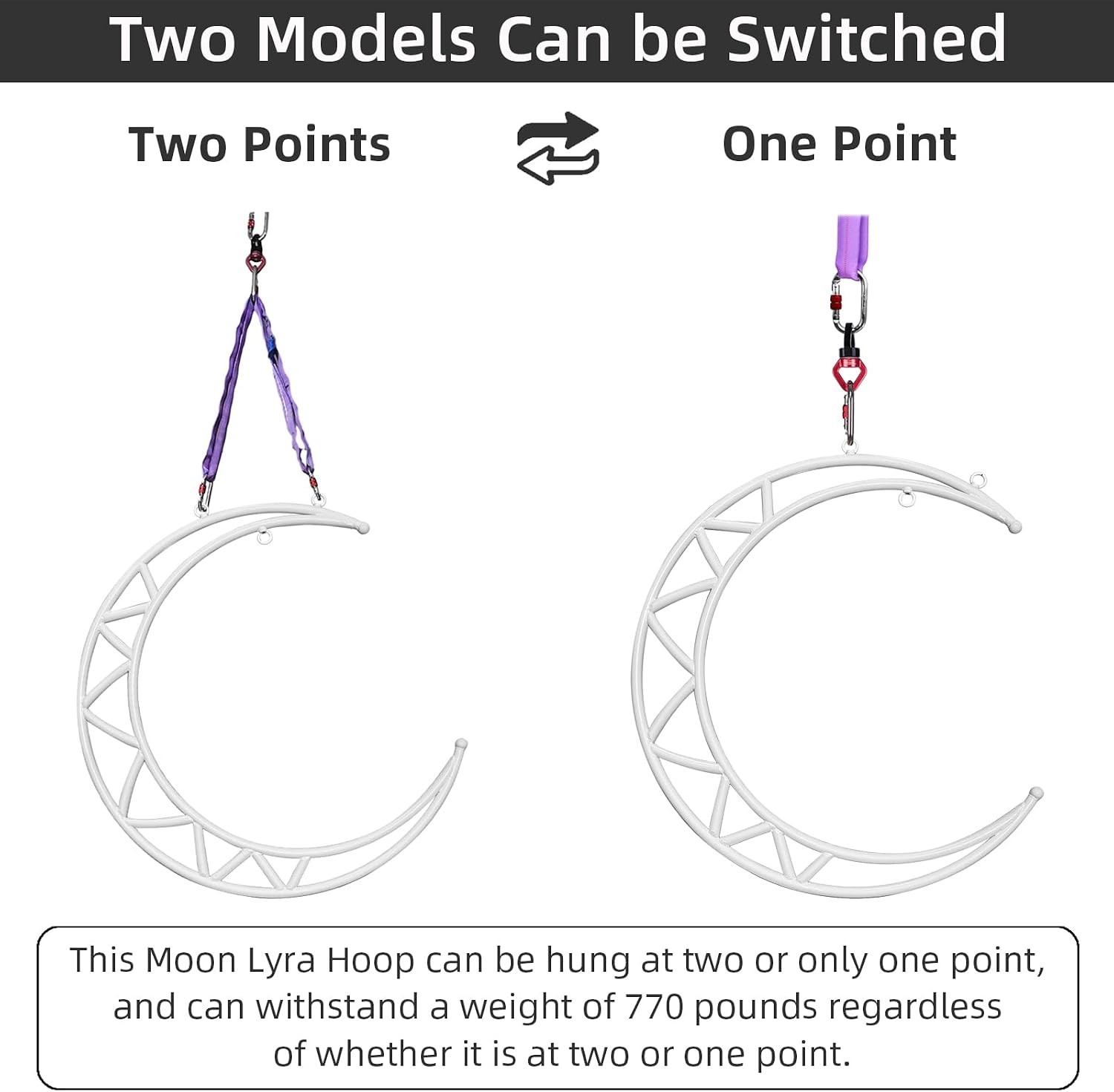 PRIOR FITNESS Aerial Moon Lyra Hoop Set, Classcial Aerial Ring Equipment with Complete Rigging Hardware, Circus Acrobatic Fitness Aerial Hoop Kit, Aerial Yoga Hoop Sling for Home,Gym, Club