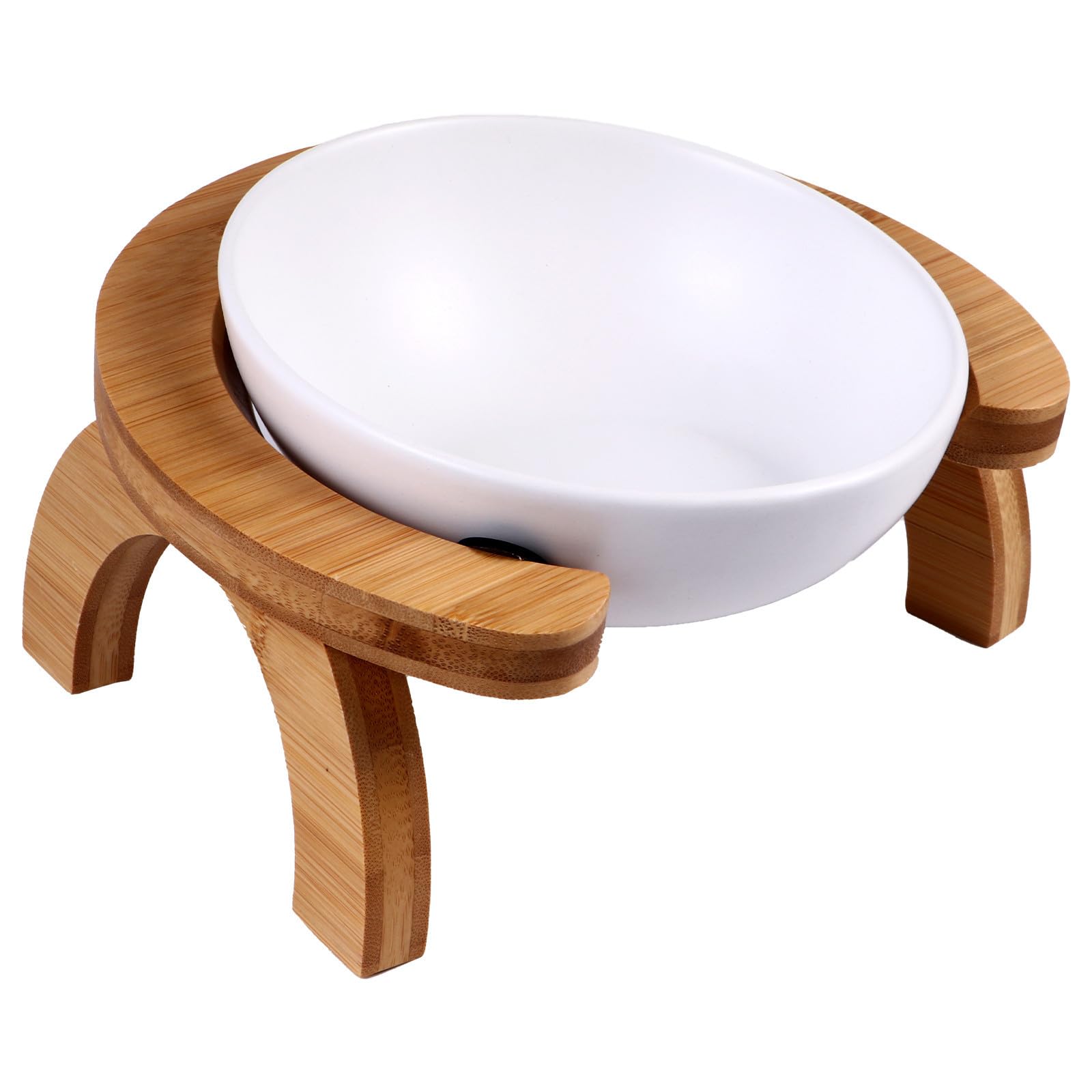 Cerámica Comedero de Madera Vuelco Elevado de Anti Soporte Mascotas