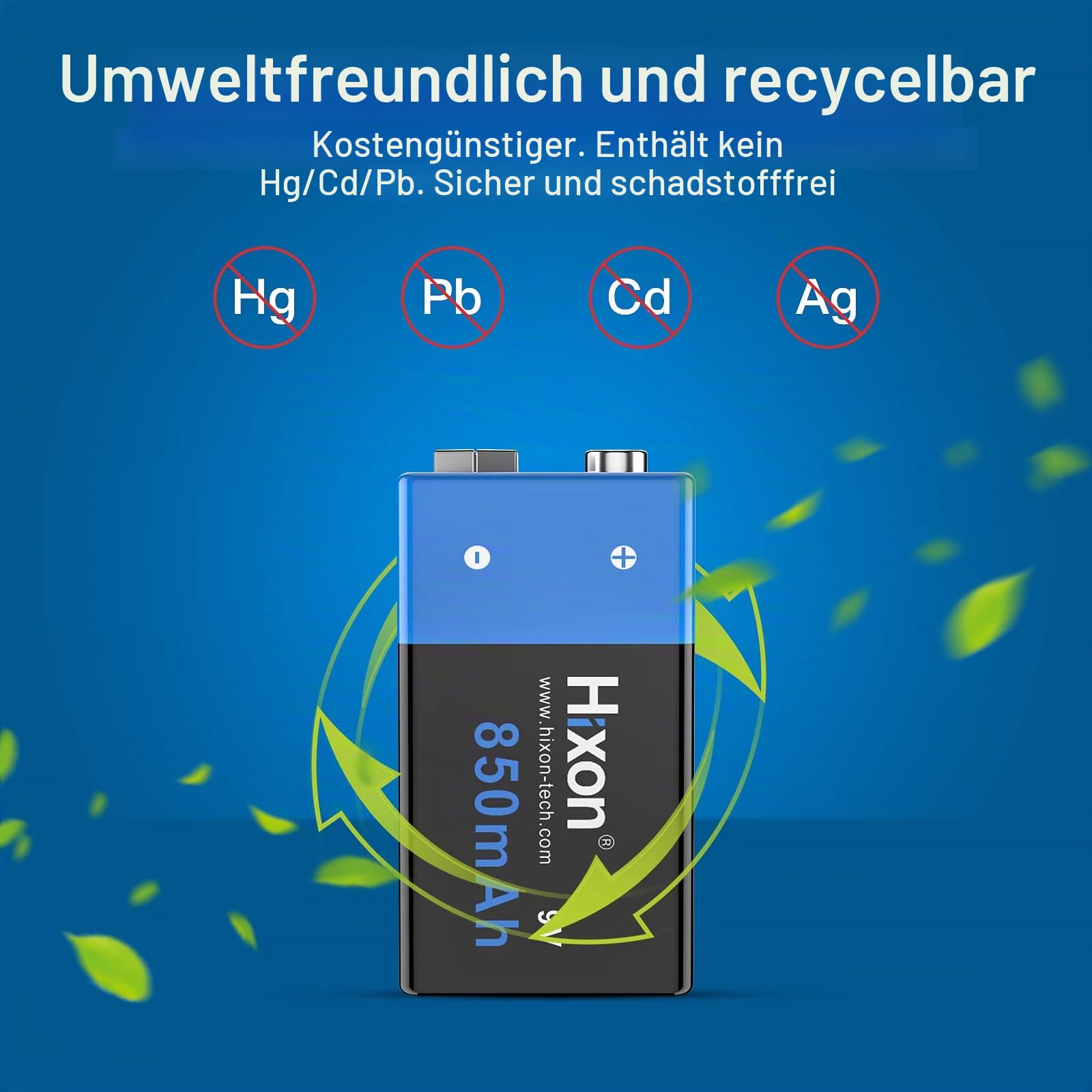 Hixon 9V Akku Wiederaufladbarer Li-Ion 850mAh und Ladegerät, Batterien Einstellen für Rauchmelder Multimeter Alarmsystem Walkie Talkie