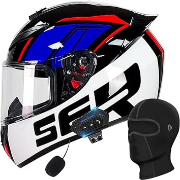 Bluetooth Full Face Motorcycle Helmet, DOT Approved Integrated Helmet, Built-in Dual Speaker with Microphone, Multiple Vents Motorbike Helmet Street Bike Helmet for Adults Men and Women SL