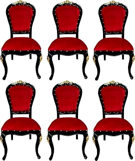 Casa Padrino Luxus Barock Esszimmer Set Bordeauxrot/Schwarz/Gold 50 x 50 x H. 110 cm - 6 handgefertigte Massivholz Esszimmerstühle mit Samtstoff - Barock Esszimmermöbel