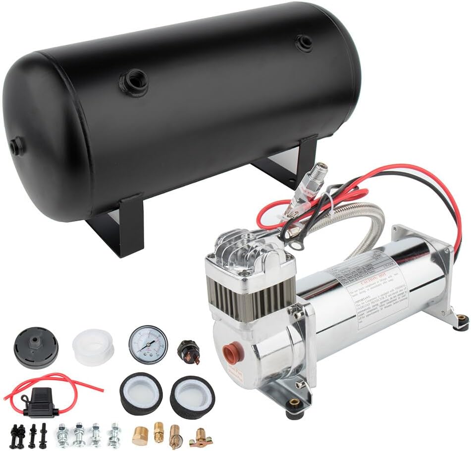 STAYTOP 5 Gallon Train Air Horn Tank with 150 PSI Air Compressor Onboard System Kit for Car Train Truck Horn