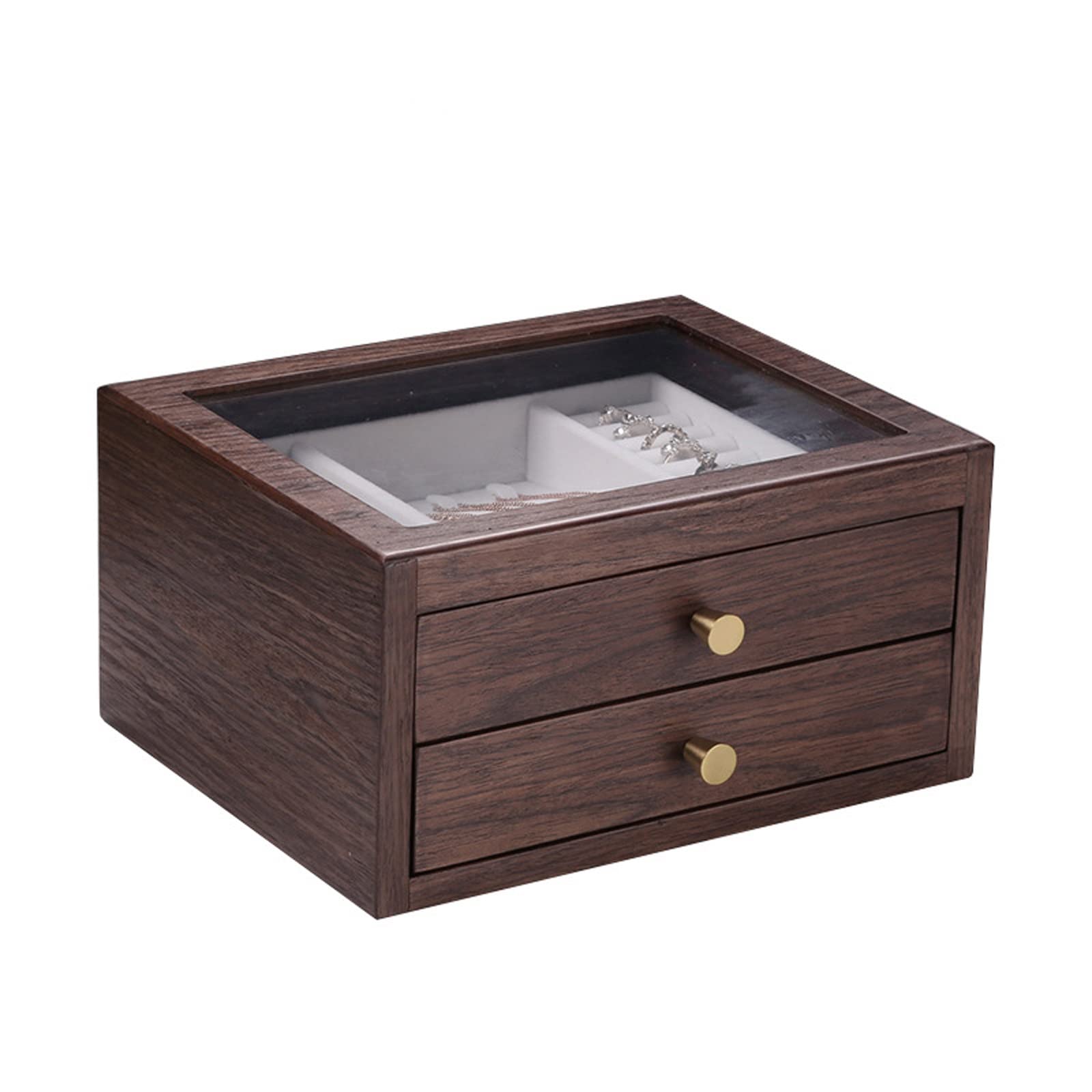 Jewelry Box for Women Rustic Wooden Jewelry Organizer Box with Glass Lid for Storage Earrings Rings Necklace Bracelet