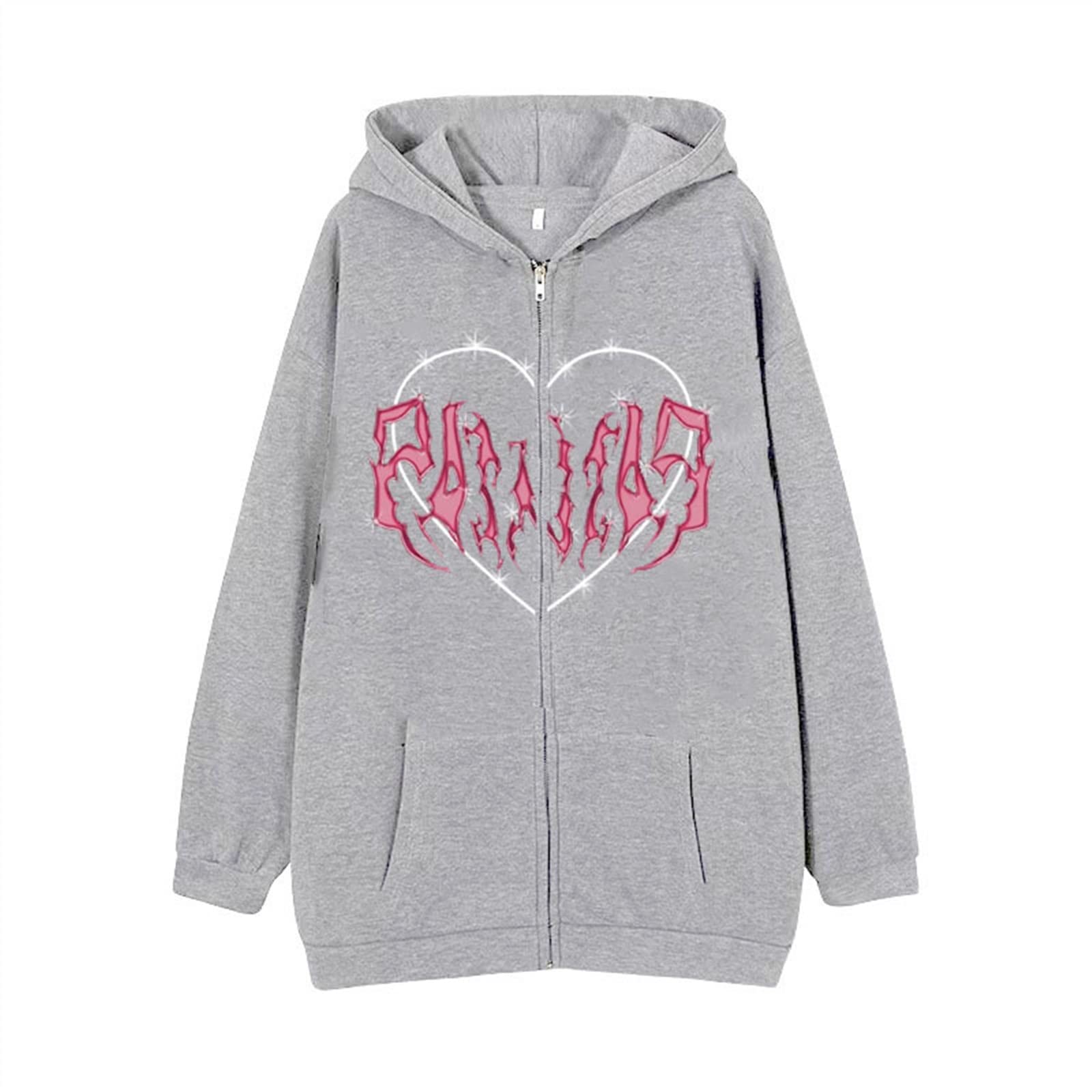 Women Zip Up Hoodie Fashion Aesthetic Long Sleeve Graphic Print Oversized  Jacket Sweatshirts 90s Streetwear (Color : Gray, Size : Large) : Amazon.ca:  Clothing, Shoes u0026 Accessories