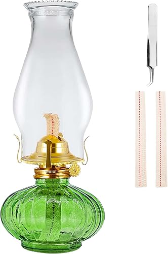 Lámpara de aceite grande para uso en interiores, lámpara rústica de queroseno con 2 mechas y 1 pinzas, linterna de huracán de vidrio para