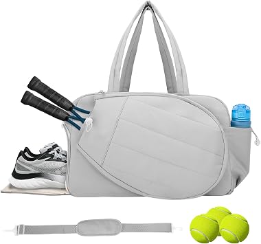 Tennis Tote Bag with Shoe Compartment - Extra-Large Quilted Pickleball Bag Holds 2-4 Rackets, Water-Resistant & Lightweight for Men & Women