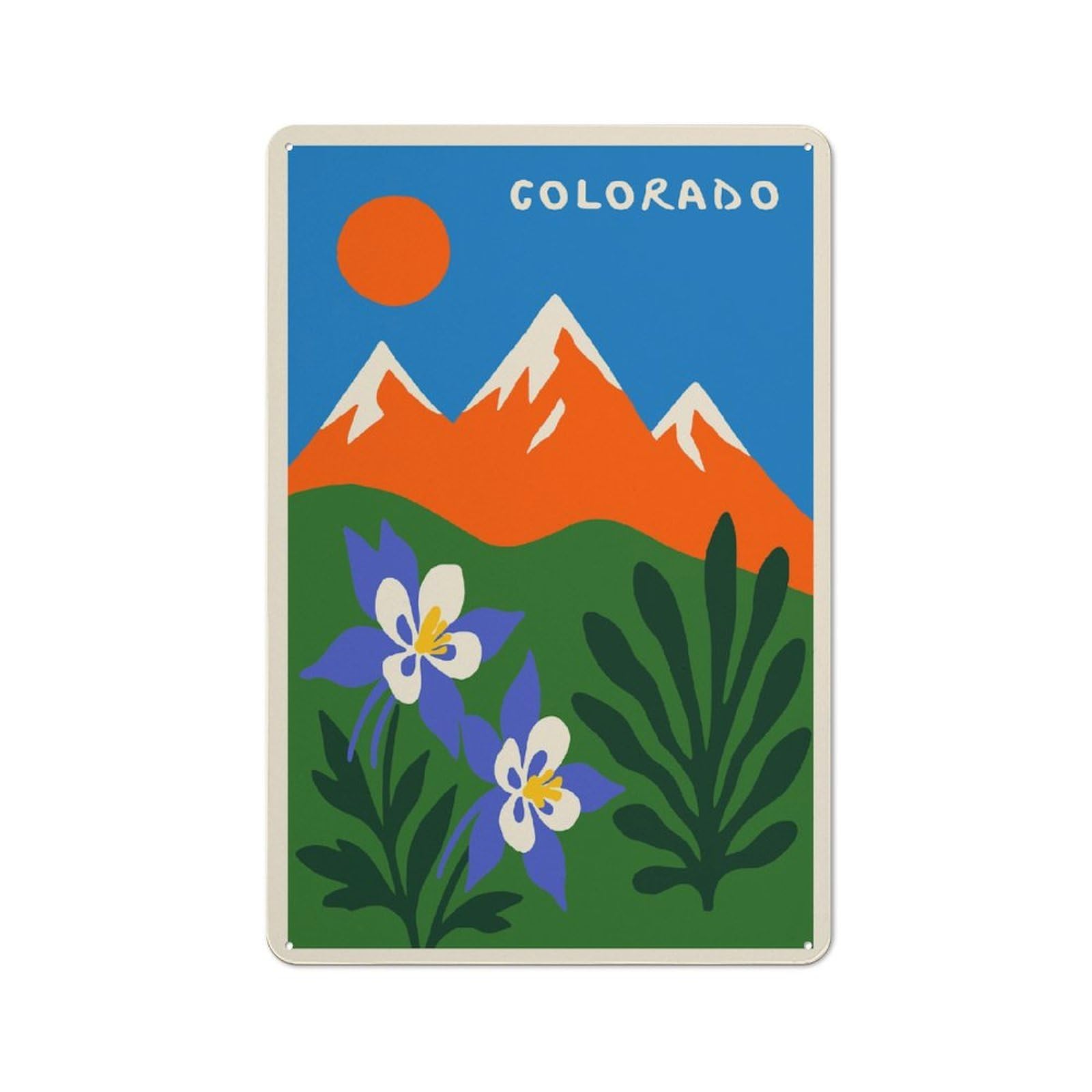 Junmoney Style Colorado Landscape With Columbine Flowers Retro Tin Sign 30X20cm For Workshop Wall, For Home Interiors And Metal Sign Collectors