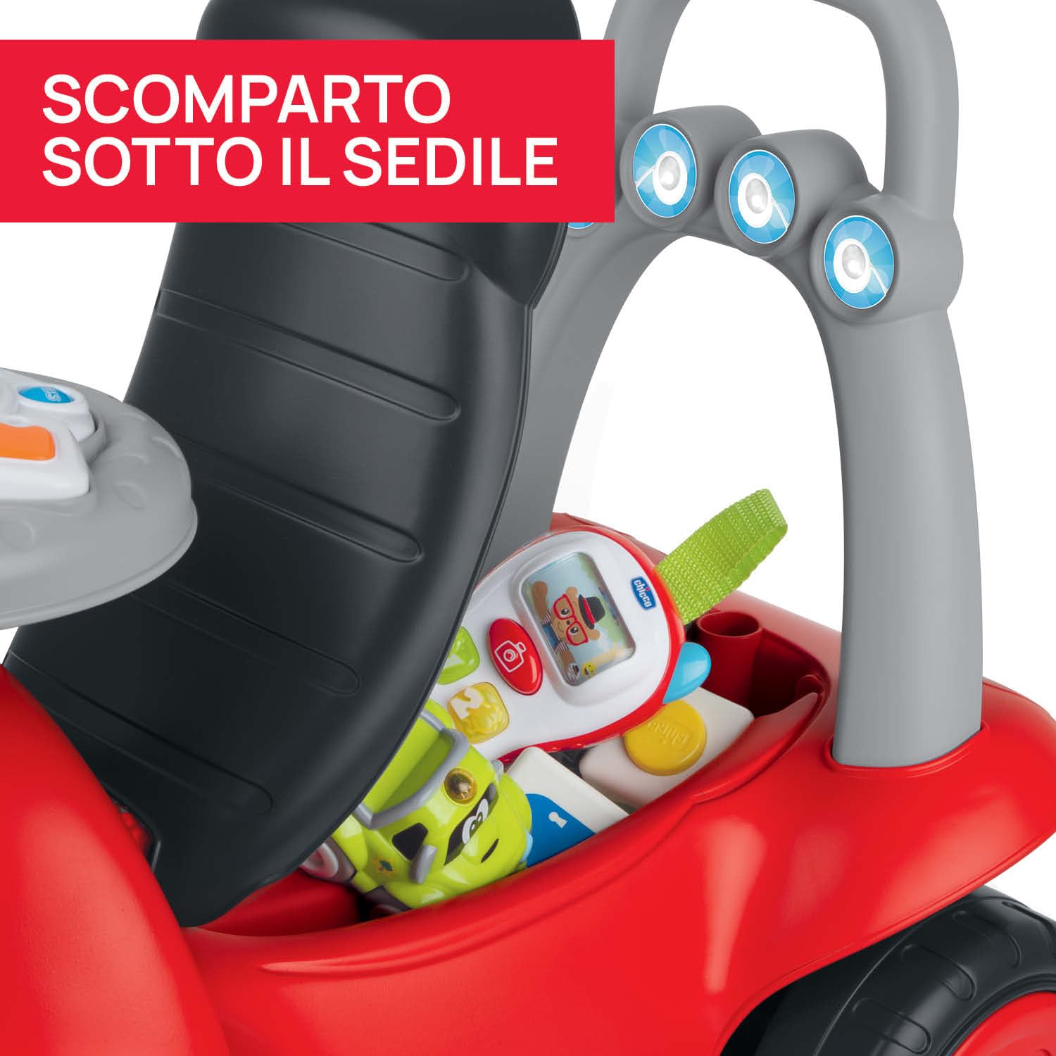 Chicco Billy Walk&Ride Eco+, Primi Passi, Girello e Cavalcabile, Assemblaggio Semplice, Manubrio Ergonomico, Ruote Larghe, Con Suoni e Luci di Guida, in Plastica Riciclata, Bambini 12-36 Mesi, Rosso