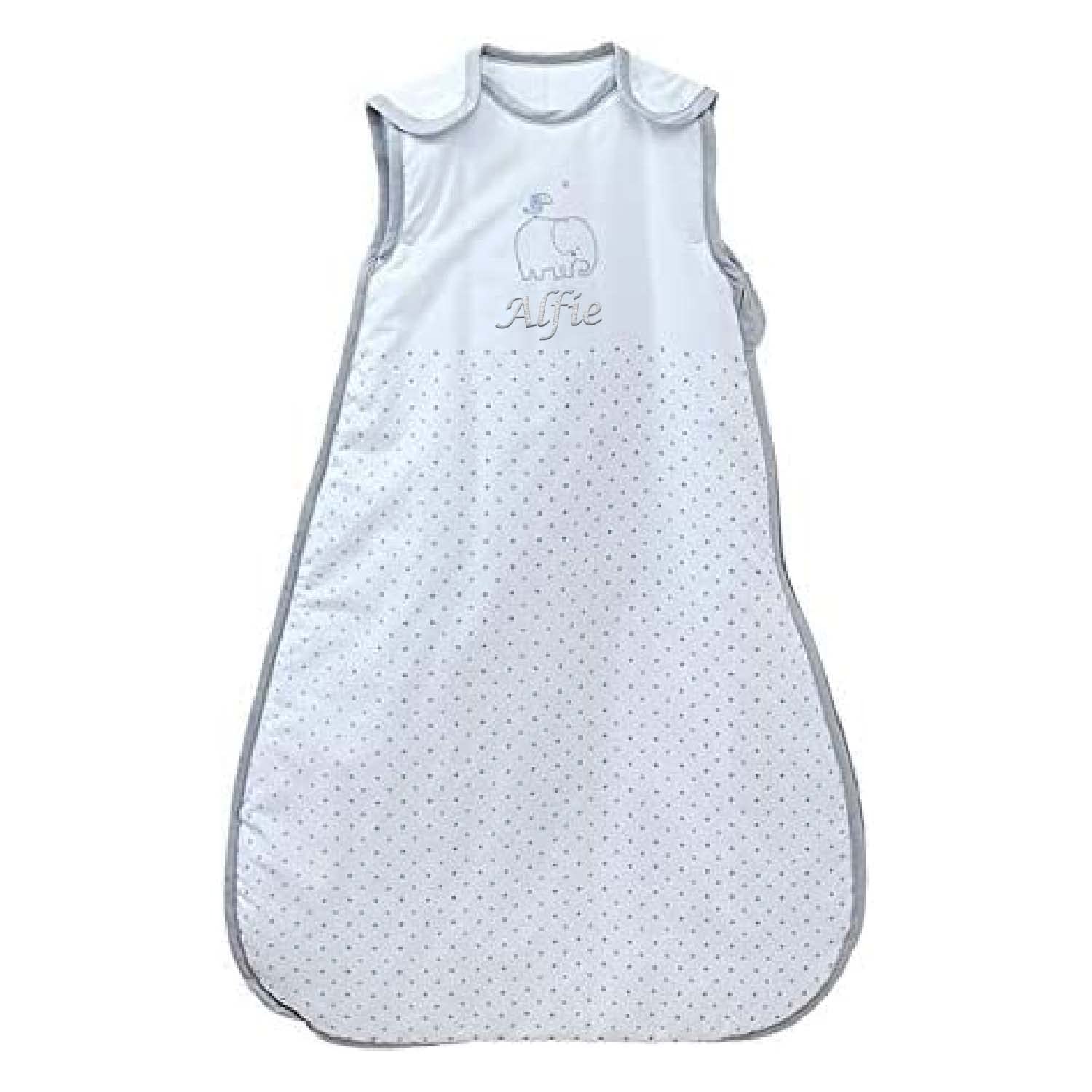 Hoolaroo Personalised Embroidered Baby Sleeping Bag 0-6 Months 2.5 Tog Elephant Safari Silver Unisex New Baby Boy or Girl Gift Newborn Present