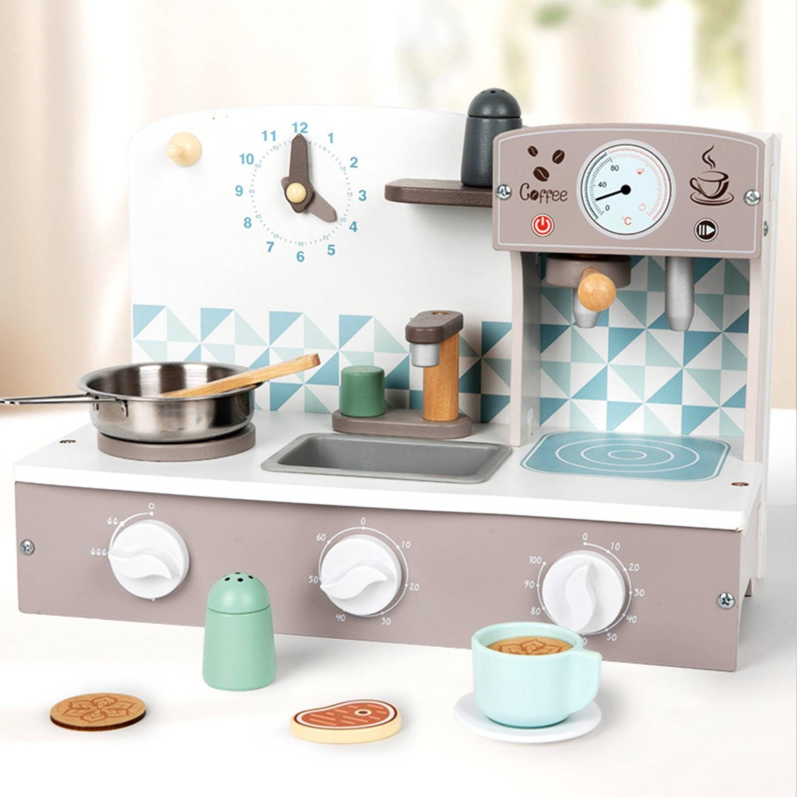 Children Play Kitchen Cocina de rol Cafetera de Juguete de Repostería Reloj Lúdico Tablero Estable de Madera y Metal Adecuado para Niños 4–6 Años Actividades en Casa Preescolar