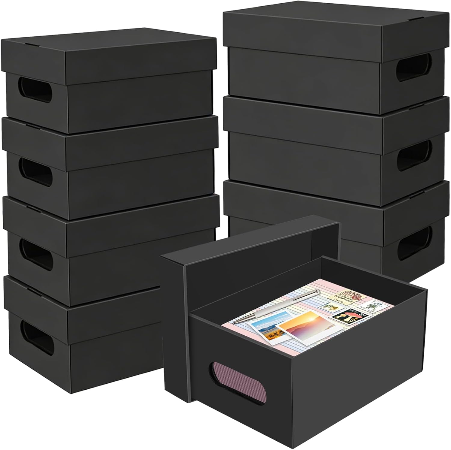 8 Pack A5 Paper Storage Box for 5.5" x 8.5" Half-Letter, 9“ x 6.5“ x 4" Cardboard Photo Organizer with Lid, Index Card Box, Crafts/Arts Storage Containers for Notes, Legal Pads, School/ Art Supplies