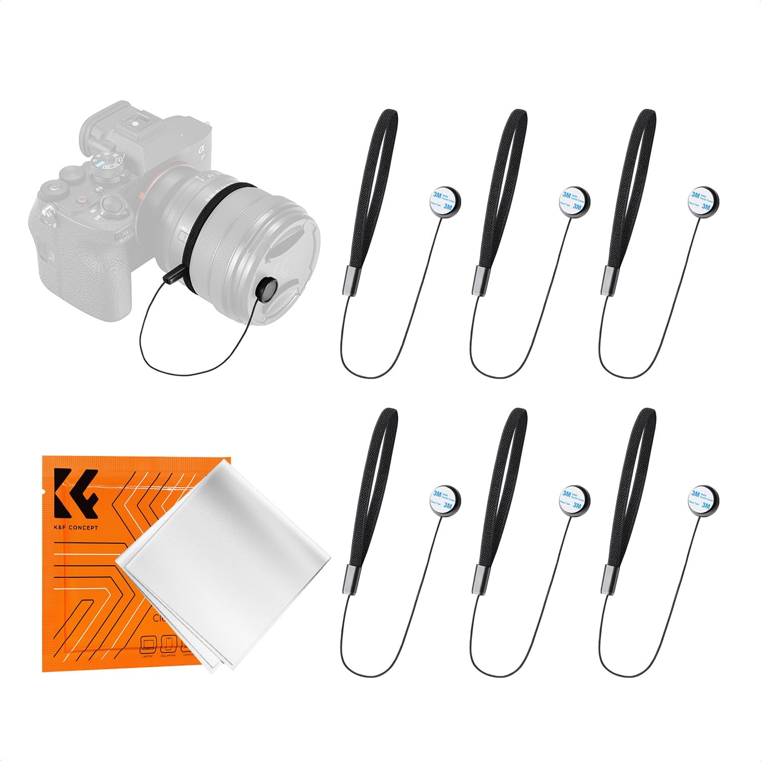 K&F Concept 6 Pack Lens Cap Leash Elastic Lens Cap Keeper Holder Prevent Lens Cap Lost Compatible with Canon Nikon Fuji SLR Digital Camera String Strap