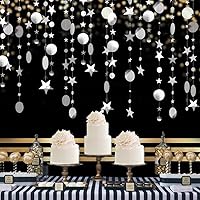 Vista 2 de Decoración de Fiesta Dorada Champaign, Guirnalda Colgante de Círculos de Puntos y Estrellas Doradas Champaign, Decoraciones de Serpentinas