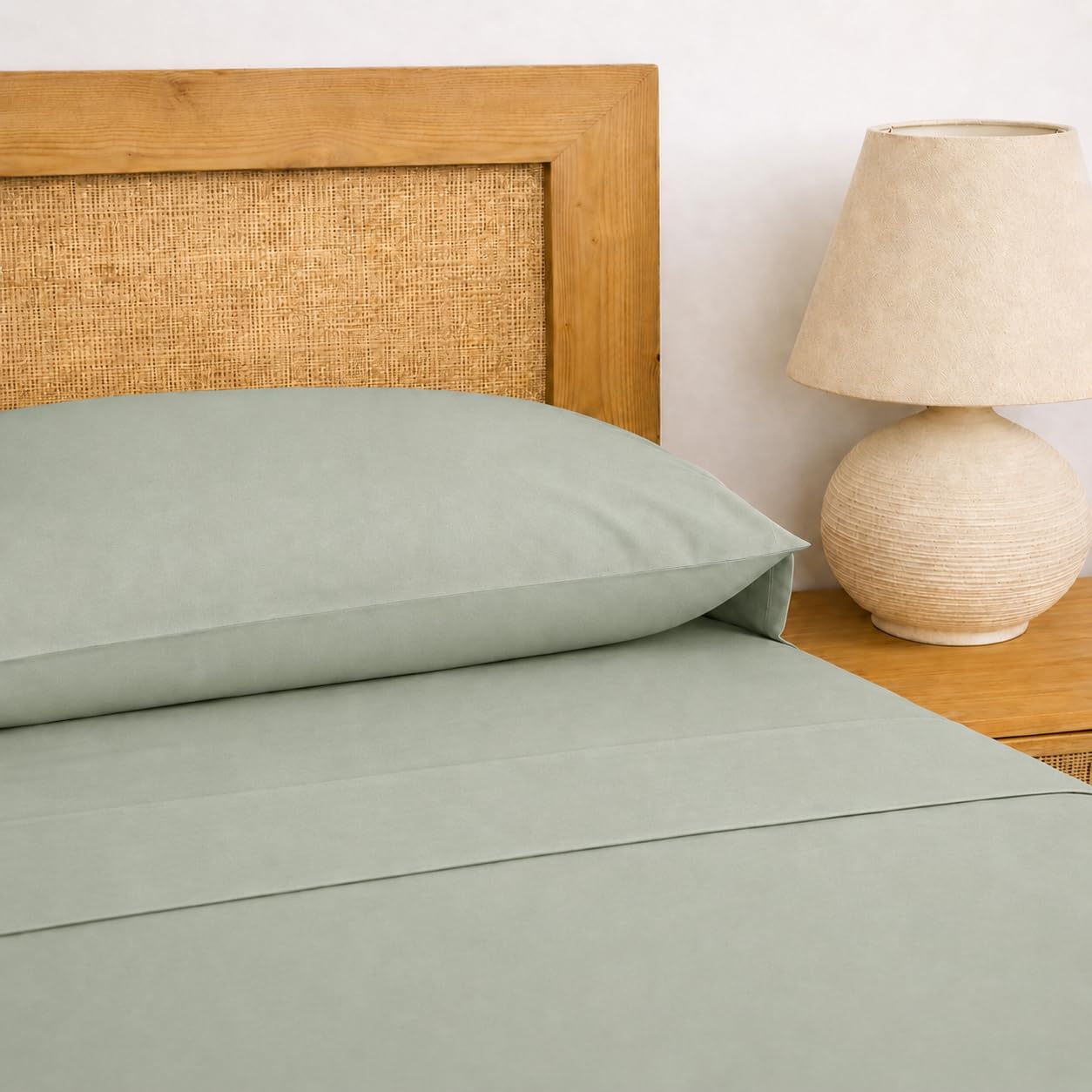 TRAMAS+ Drap carré et Demi-Drap 140x200, 100% Coton, Linge de lit, Drap et 2 taies d'oreiller, Standard 100 by Oeko-TEX - Green Tiffany
