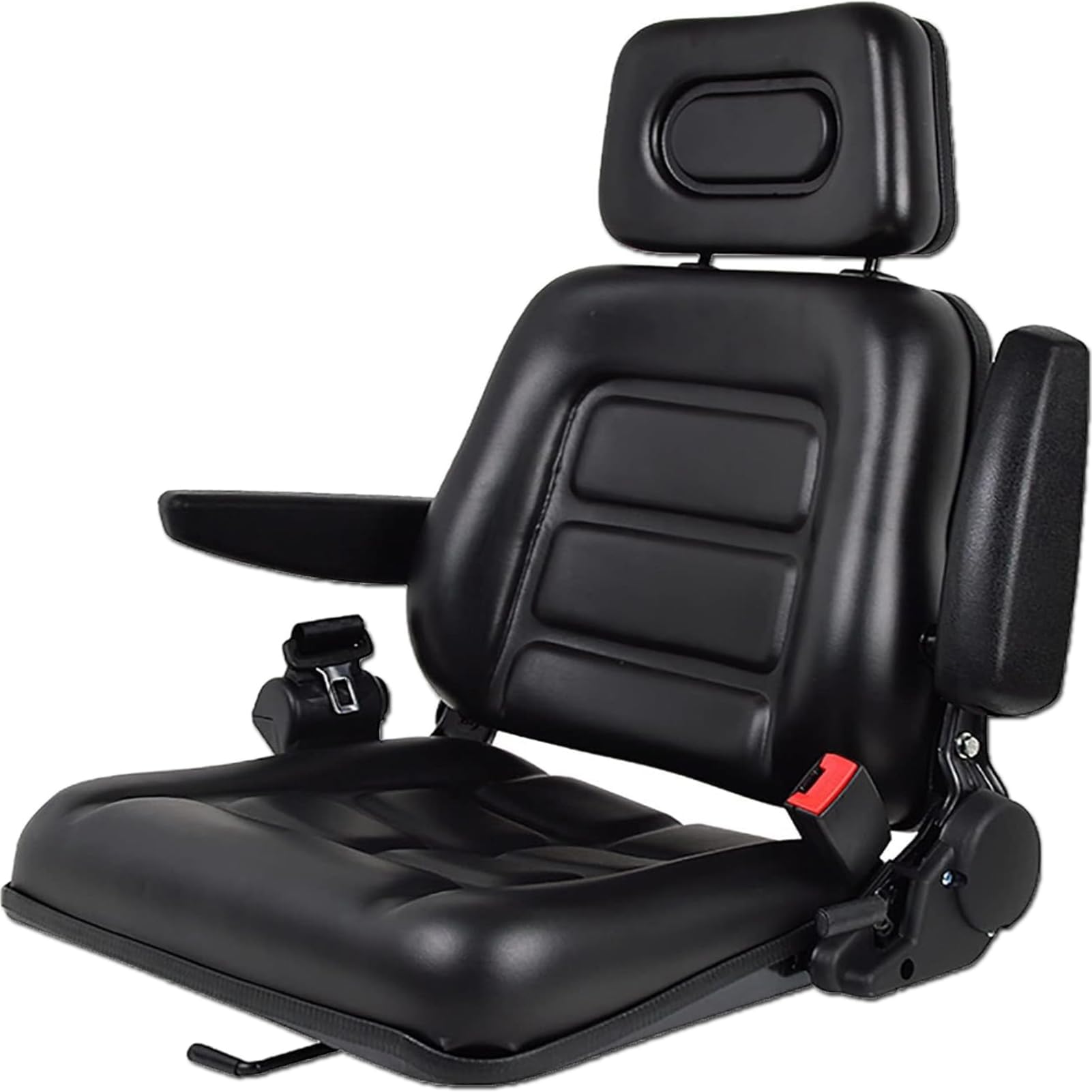 Universal Lawn Mower Seat, Tractor Seat Fold Down with Armrest Headrest Seatbelt, Adjustable Backrest and Slide Rail Waterproof Loader Forklift Seat, for Garden Tractor Bucket Excavator Backhoe Dozer