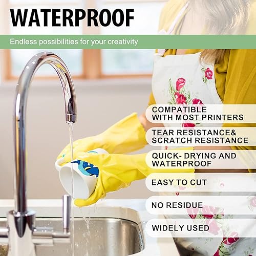 Miniatura 4 de Papel adhesivo de vinilo imprimible para Cricut, transparente, no impermeable, papel adhesivo transparente, 10 hojas de etiquetas autoadhesivas,