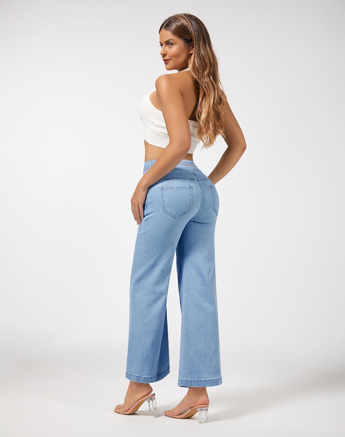 roswear Women's Wide Leg Petite Jeans High Waisted Stretchy Cropped Denim Pants - Image 4