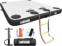 Vista 17 de AWSUM Muelle Flotante Inflable Plataforma de Aire Muelle Flotante Isla Balsa con Superficie Antideslizante para Piscina, Playa, Océano