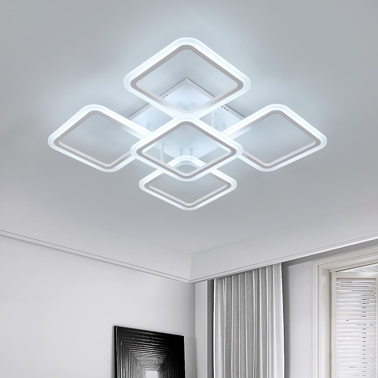 Comely Ceiling Lights LED, 70W Ceiling Lamp LED Fixture, Dining Room Lights Ceiling, Squares White Chandeliers for Living Room Bedroom Dining Room, 6500K Cool White Light