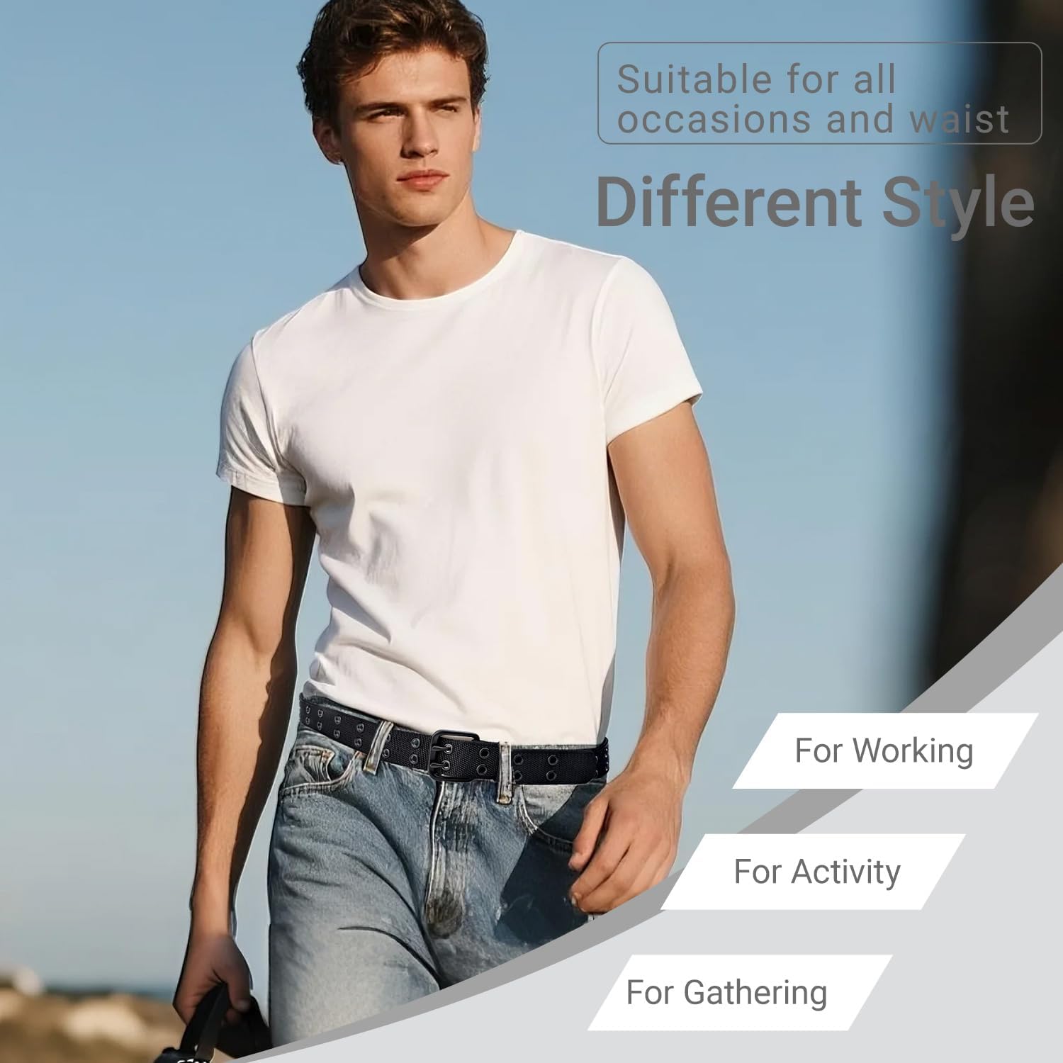 Men's Double Prong Belt 39'' to 71'' Big and Tall Men Nylon Black Grommet Belts - Image 4