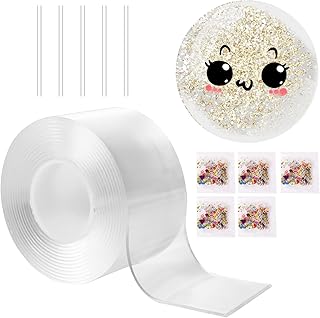Tape Bubbles Kit, Thickened Nano Tape Bubbles Toy Including 1 roll Nano Tape, 5 Straws, 5 Pack Glitter Nano Tape Bubbles Super Elastic Bubble Balloons DIY Craft Kit for Girls, Boys