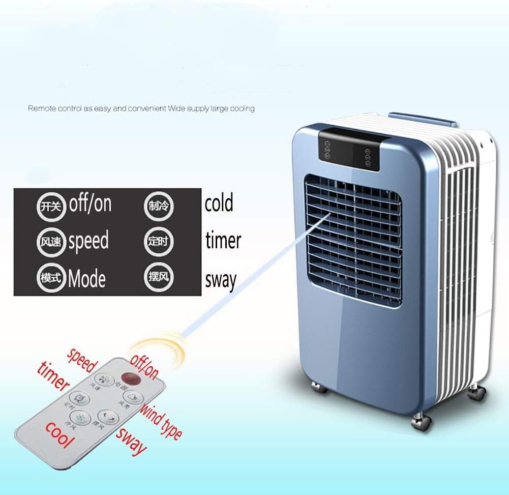 Evaporative Cooler Outdoor Indoor Portable Evaporation Air Conditioning Remote Control Quiet Air Cooler Carbon Dust Filter Humidifier Whole Room Blue 38 x 22 x 16 Inch