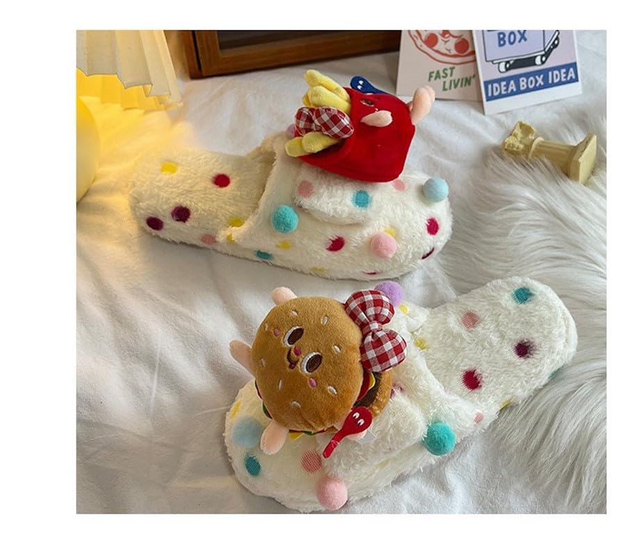 Burger & Fries Furry Slippers - Women's Indoor Winter Warm Plush Novelty Slippers3